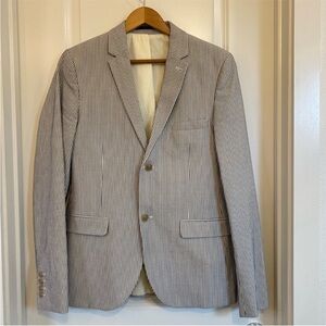 Topman Blue and White striped 100% cotton summer vacation preppy blazer, size 38